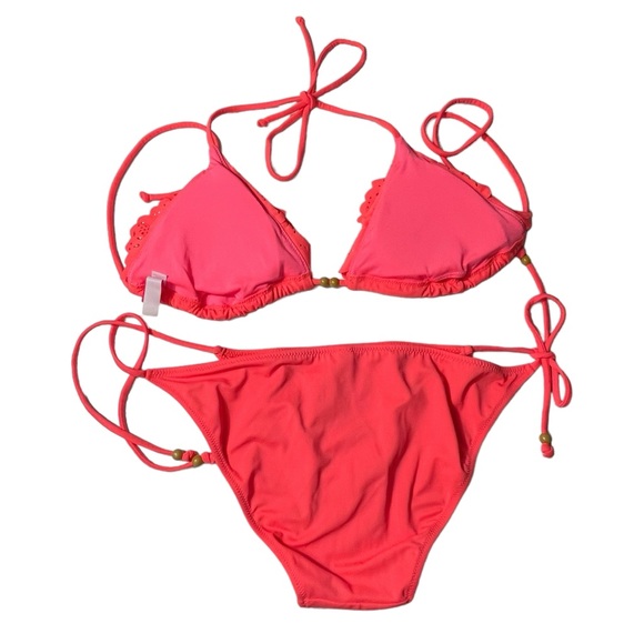 Victorias Secret String Bikini Size M Medium Triangle Ruffle Beaded Beach Sexy - Picture 9 of 16